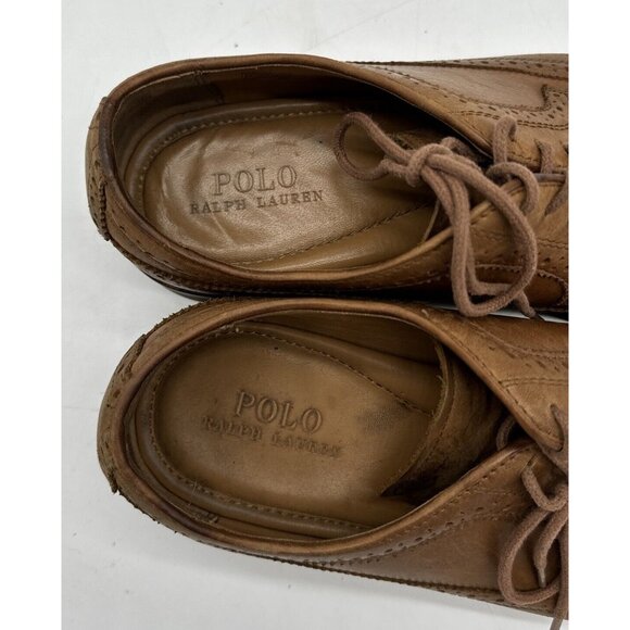 Polo Ralph Lauren Pierced Wingtip Oxford Lace Up Shoes Tan 11 D main image 6